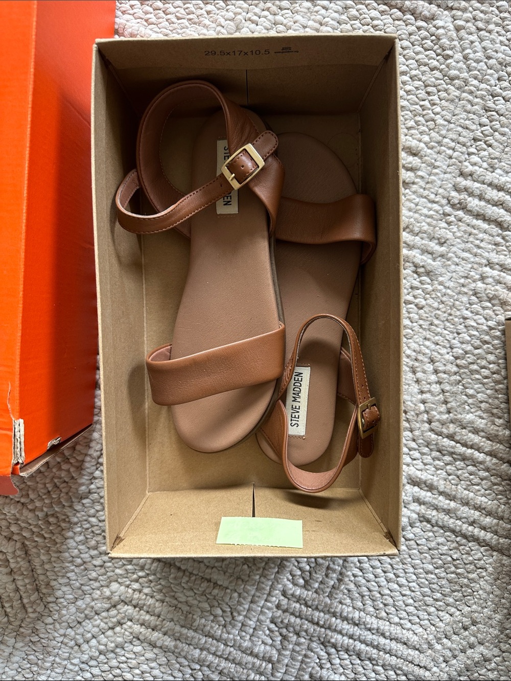 Steve Madden Tan Leather Ankle-Strap Flat Sandals